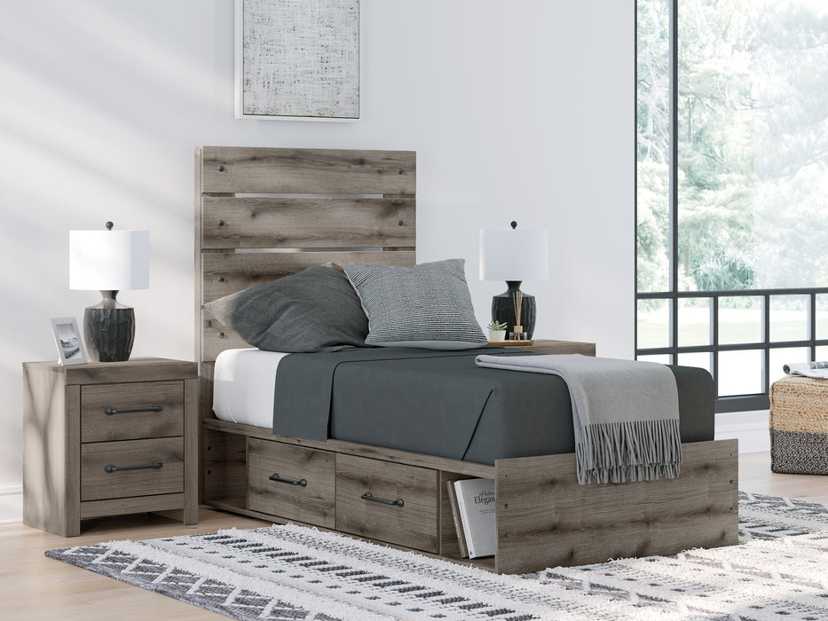 Graystorm Twin Panel Storage Bed with Mirrored Dresser