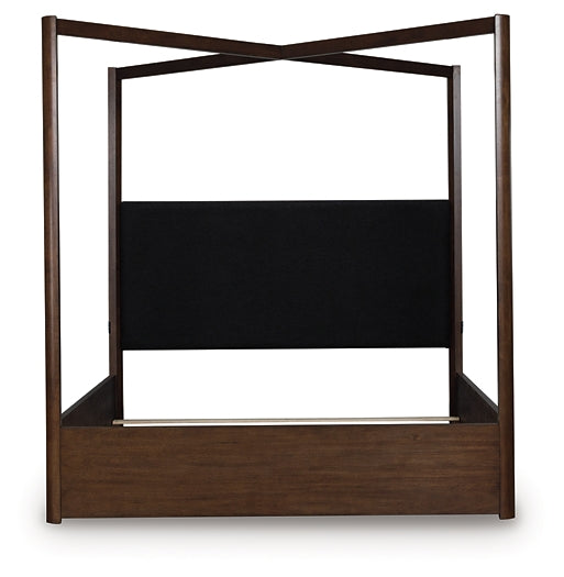 Dilenno California King Canopy Bed with Mirrored Dresser, Chest and Nightstand